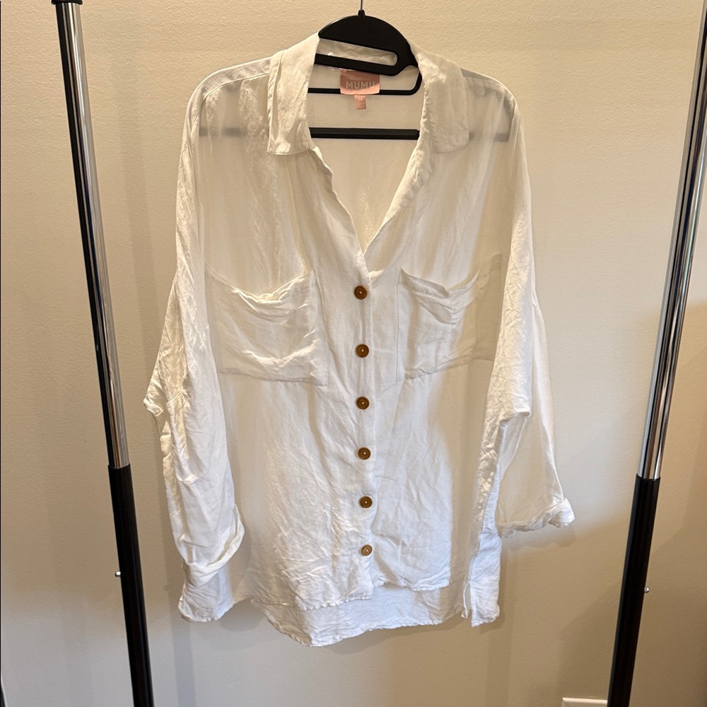 Show Me Your MuMu White Button Down Shirt